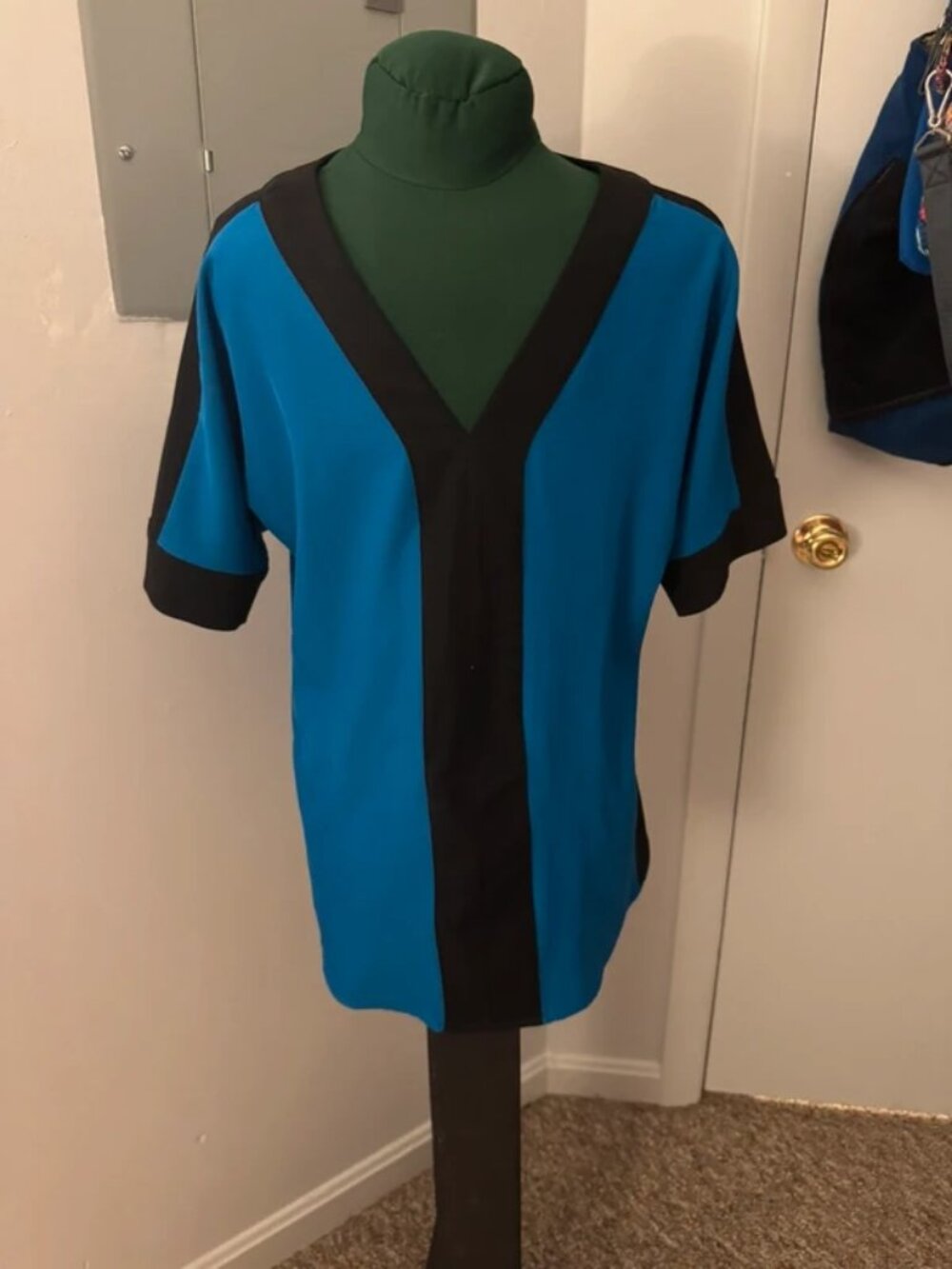 Blue Deep V-Neck Shirt with Black Borders